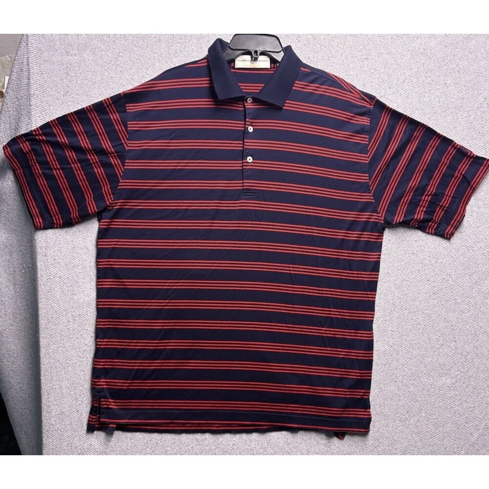 Fairway & Greene Navy Red Striped Golf Polo Shirt Men's Large Detroit Golf Club